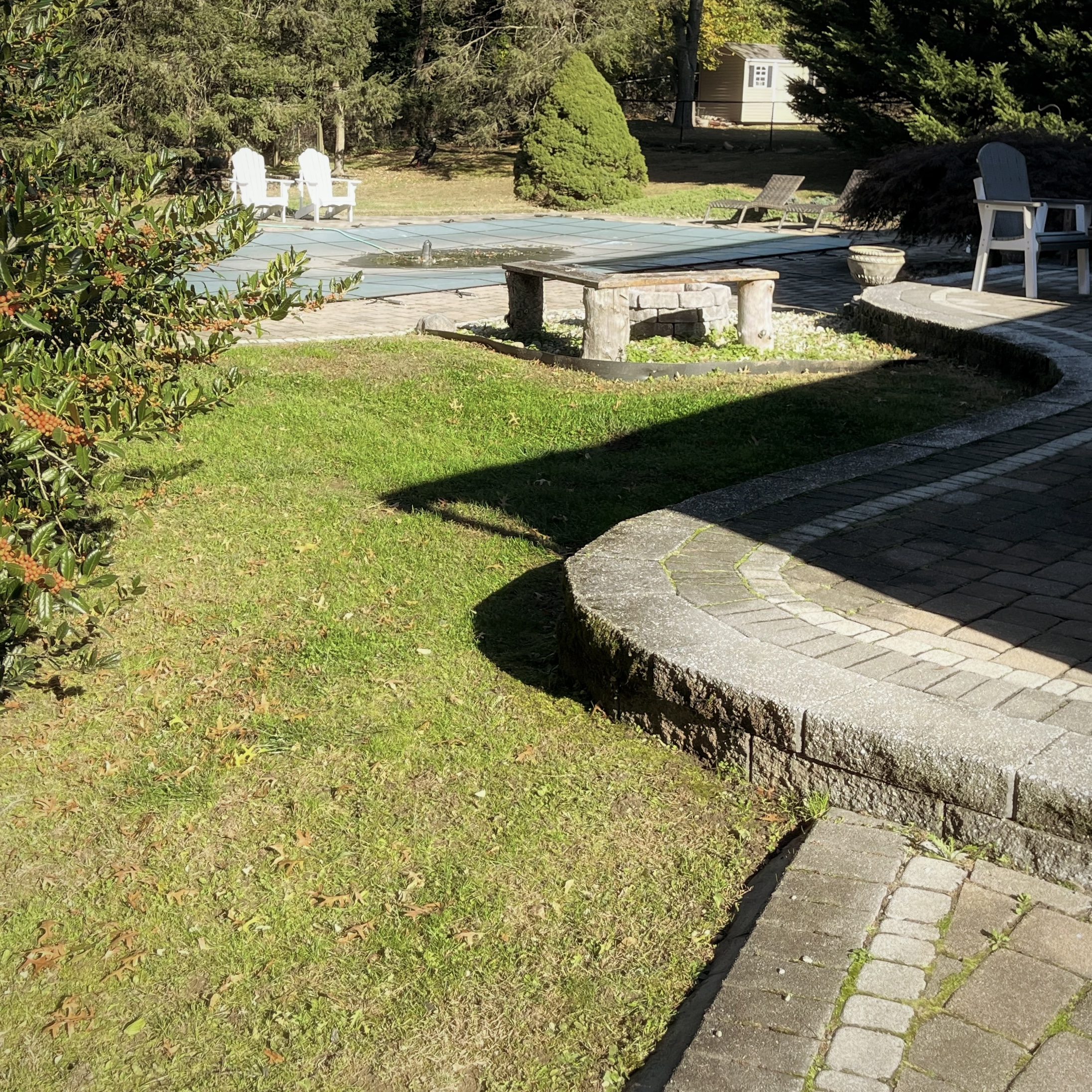 Pool area before natural stone patio and hardscape installation